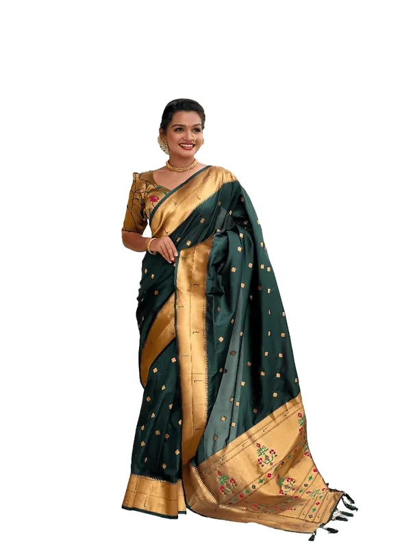 WoMensilk_Blend_Paithani_Saree_With_Unstitched_Blouse_Piece