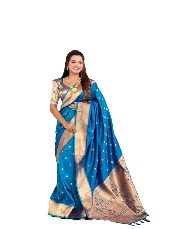 WoMensilk_Blend_Paithani_Saree_With_Unstitched_Blouse_Piece