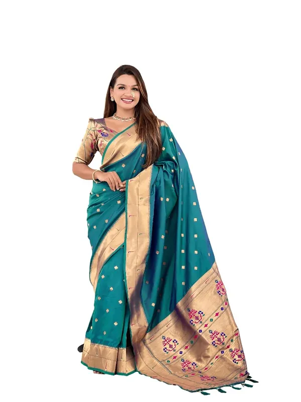 WoMensilk_Blend_Paithani_Saree_With_Unstitched_Blouse_Piece