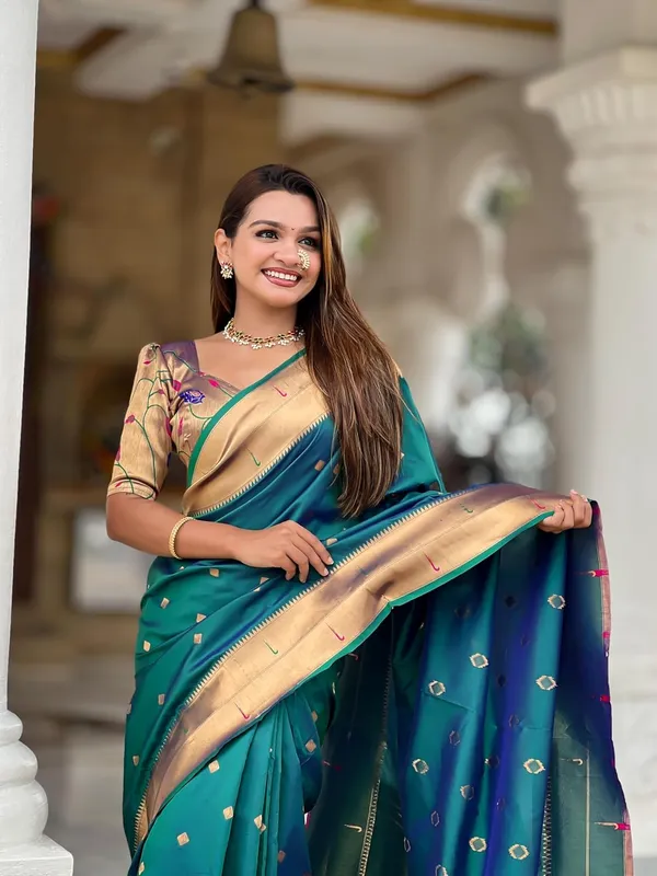 WoMensilk_Blend_Paithani_Saree_With_Unstitched_Blouse_Piece