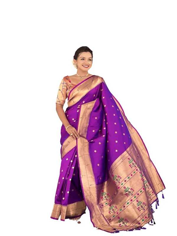 WoMensilk_Blend_Paithani_Saree_With_Unstitched_Blouse_Piece