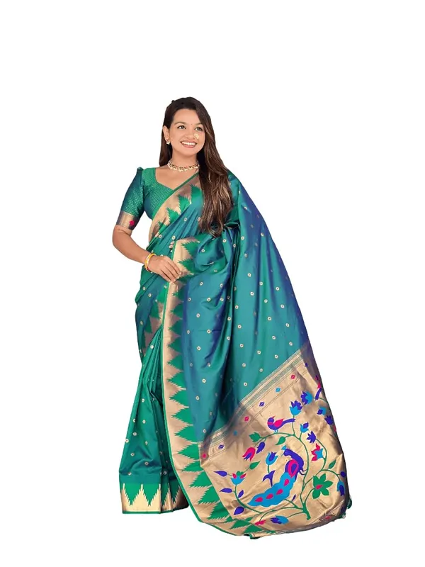 WoMensilk_Blend_Paithani_Saree_With_Unstitched_Blouse_Piece