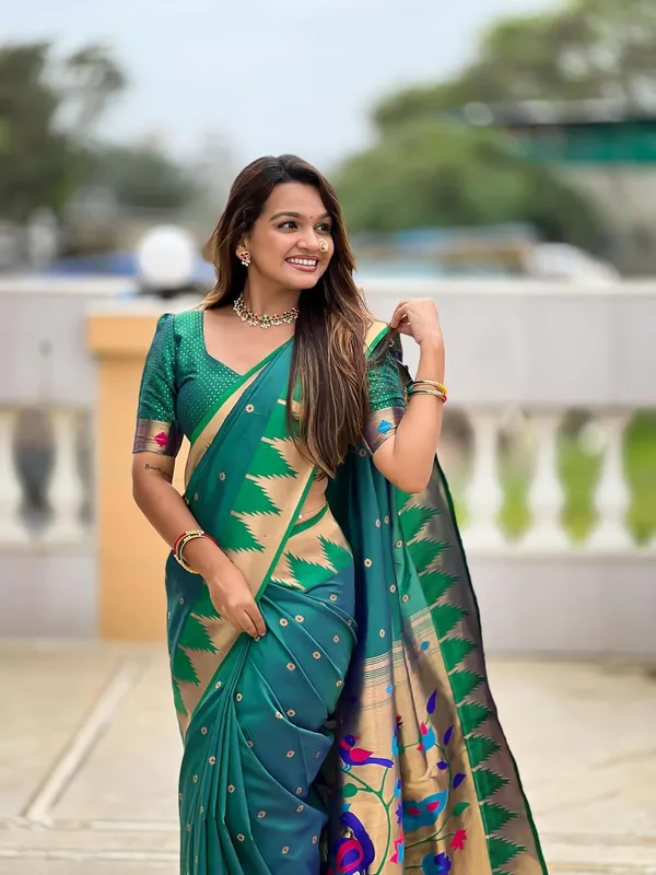 WoMensilk_Blend_Paithani_Saree_With_Unstitched_Blouse_Piece