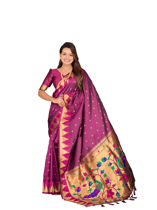 WoMensilk_Blend_Paithani_Saree_With_Unstitched_Blouse_Piece