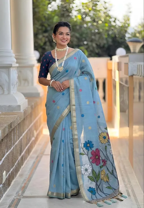 Women_Linen_Blend_Saree_With_Blouse_Piece