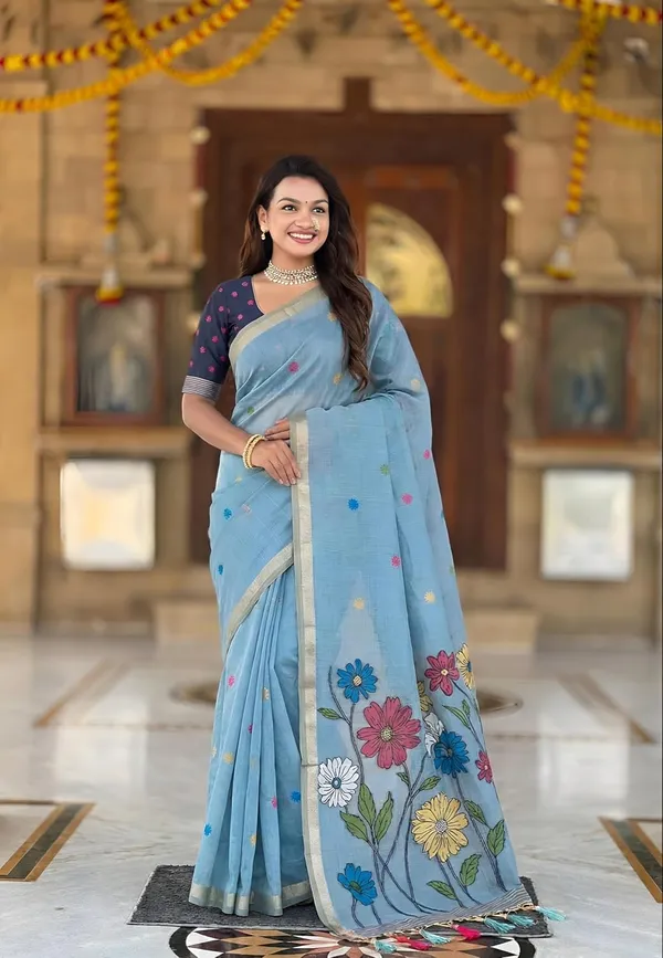 Women_Linen_Blend_Saree_With_Blouse_Piece