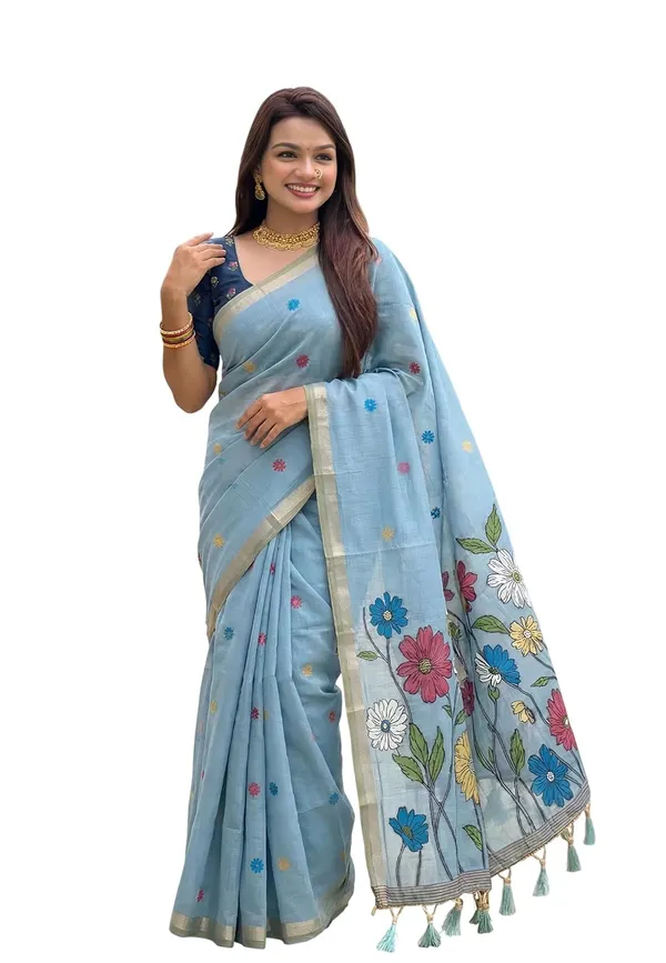 Women_Linen_Blend_Saree_With_Blouse_Piece