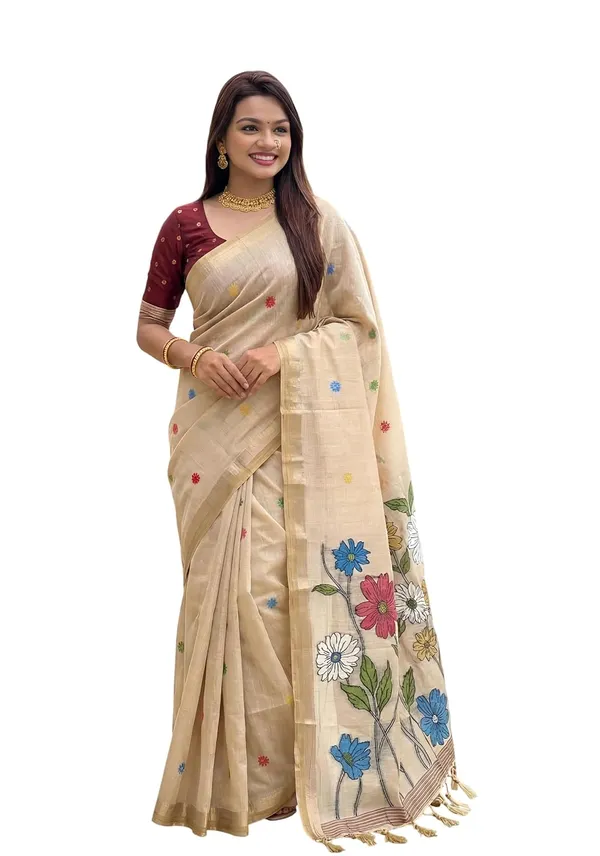 Women_Linen_Blend_Saree_With_Blouse_Piece