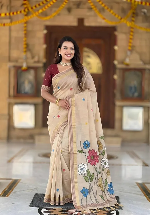 Women_Linen_Blend_Saree_With_Blouse_Piece