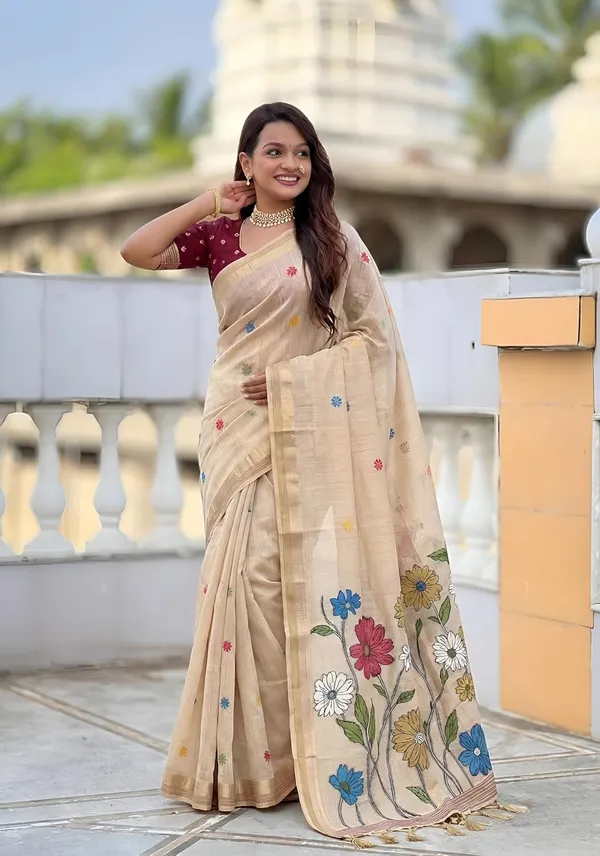 Women_Linen_Blend_Saree_With_Blouse_Piece