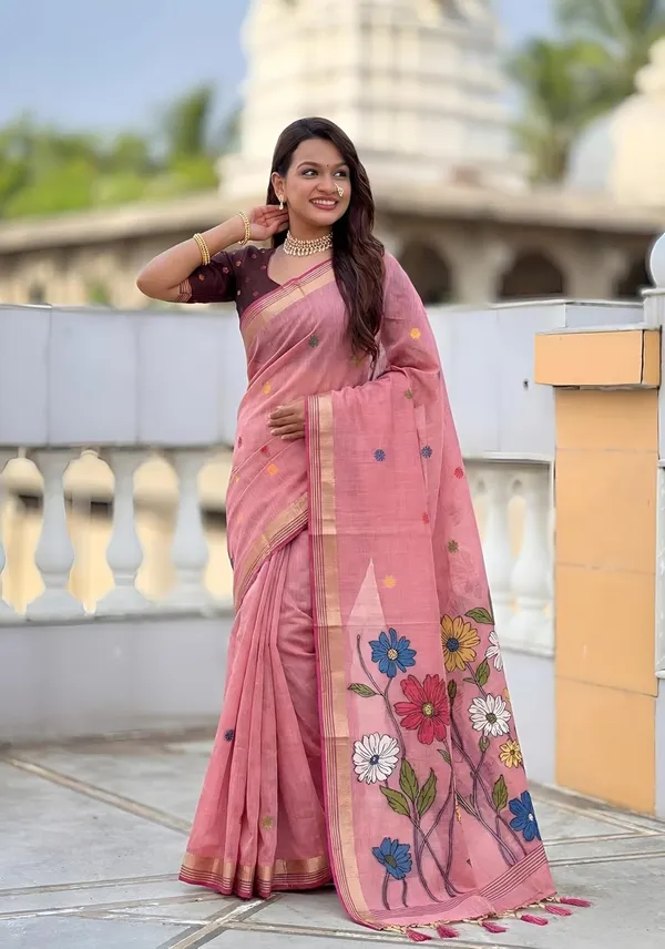 Women_Linen_Blend_Saree_With_Blouse_Piece