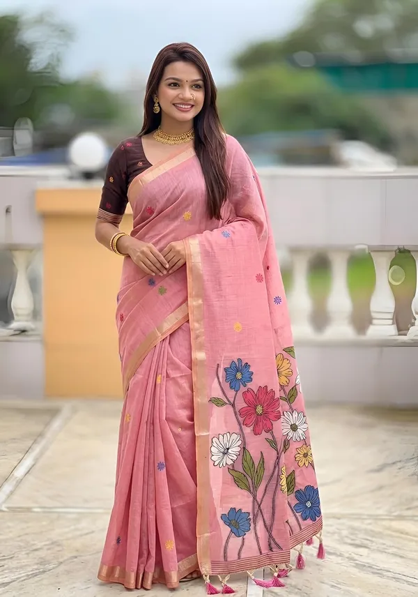 Women_Linen_Blend_Saree_With_Blouse_Piece