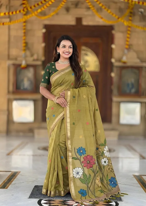 Linen_Blend_Saree_With_Blouse_Piece