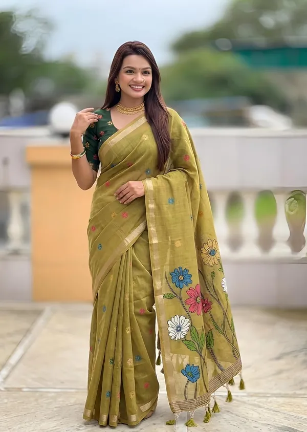 Linen_Blend_Saree_With_Blouse_Piece