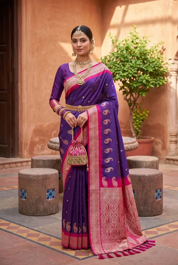 Banarasi_Silk_Saree_with_Silver_Zari_Paisley_Weaving