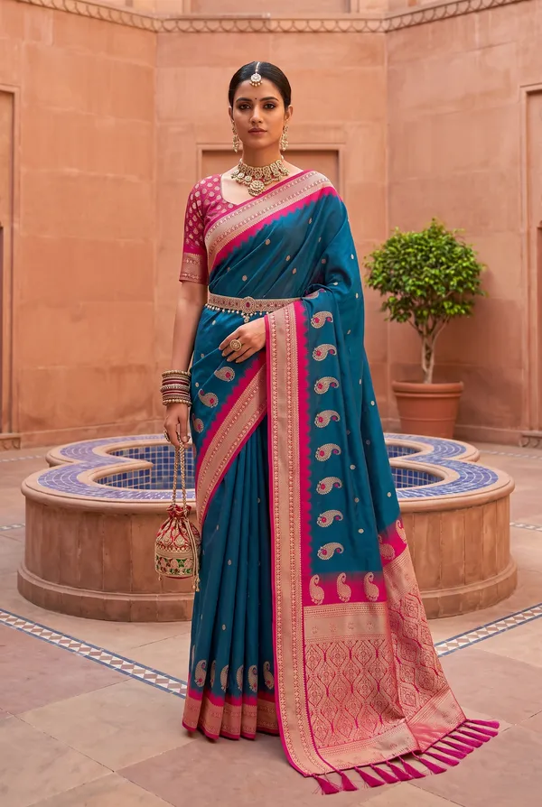 Banarasi_Silk_Saree_with_Silver_Zari_Paisley_Weaving