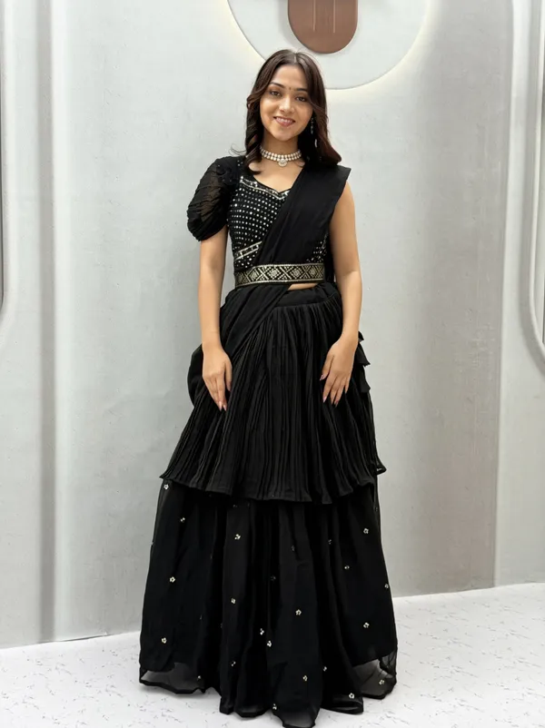 Black_Embellished_Draped_Lehenga_Choli_Set_With_Dupatta