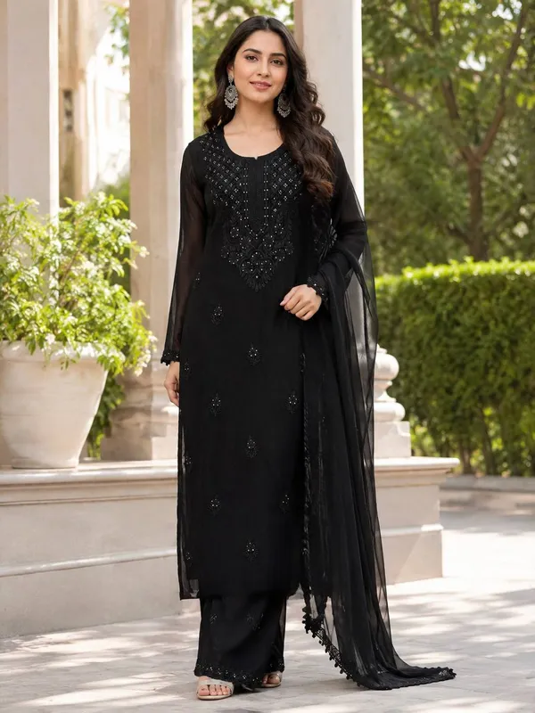 Black_Georgette_Embroidered_Kurta_Set_with_Dupatta