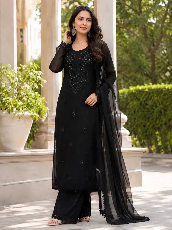 Black_Georgette_Embroidered_Kurta_Set_with_Dupatta
