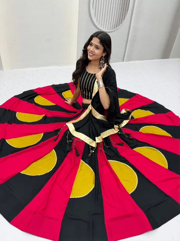Black,_Red_&_Mustard_Designer_Lehenga_Choli_with_Gold_Border_&_Dupatta