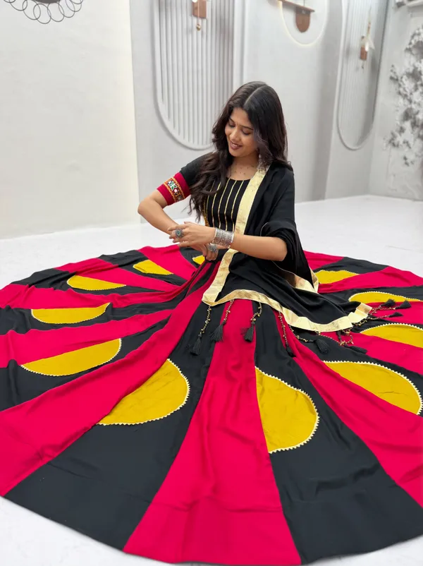 Black,_Red_&_Mustard_Designer_Lehenga_Choli_with_Gold_Border_&_Dupatta