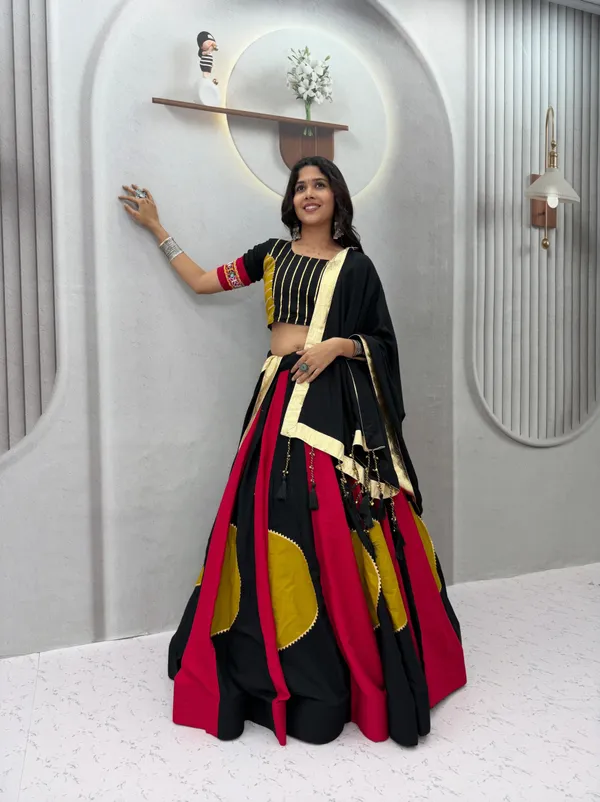 Black,_Red_&_Mustard_Designer_Lehenga_Choli_with_Gold_Border_&_Dupatta