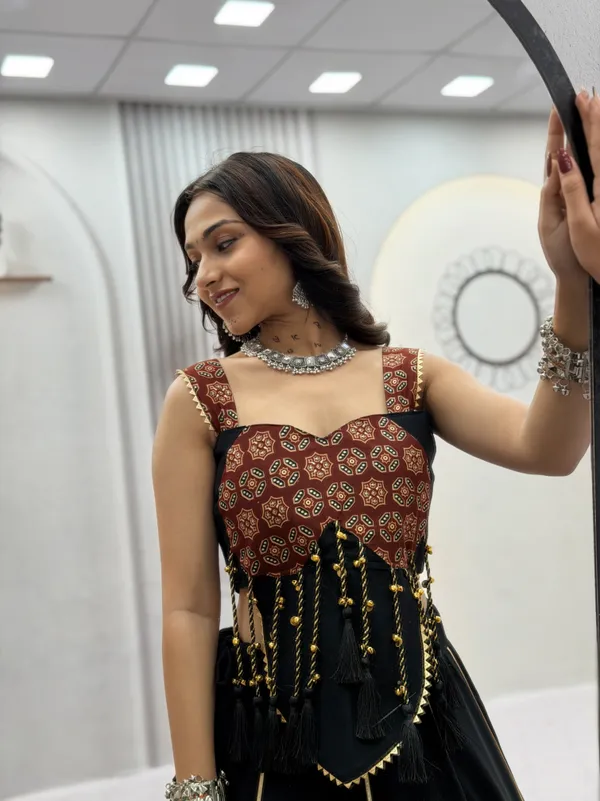 Black_&_Maroon_Printed_Designer_Lehenga_Choli_with_Tassel_Detailing