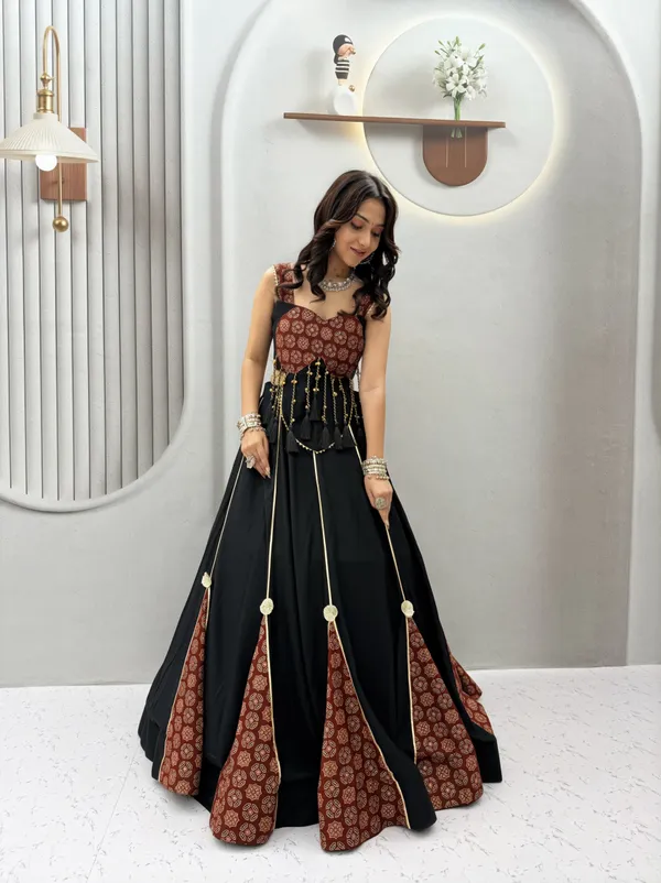 Black_&_Maroon_Printed_Designer_Lehenga_Choli_with_Tassel_Detailing