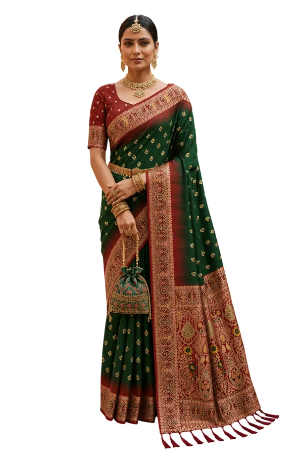 Bottle_Green_Designer_Banarasi_Saree_with_Intricate_Traditional_Border