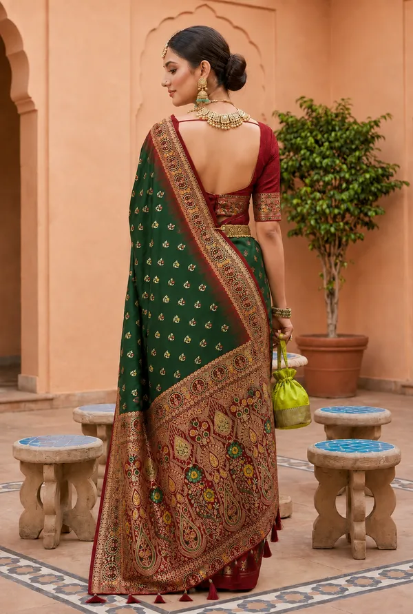 Bottle_Green_Designer_Banarasi_Saree_with_Intricate_Traditional_Border