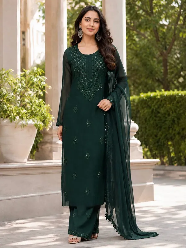 Bottle_Green_Georgette_Embroidered_Kurta_Set_with_Dupatta
