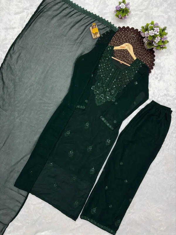 Bottle_Green_Georgette_Embroidered_Kurta_Set_with_Dupatta