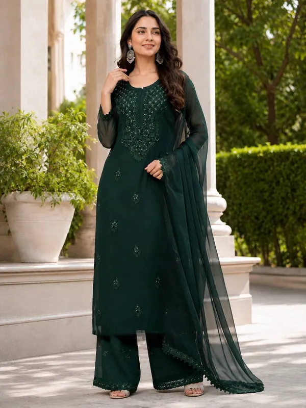 Bottle_Green_Georgette_Embroidered_Kurta_Set_with_Dupatta