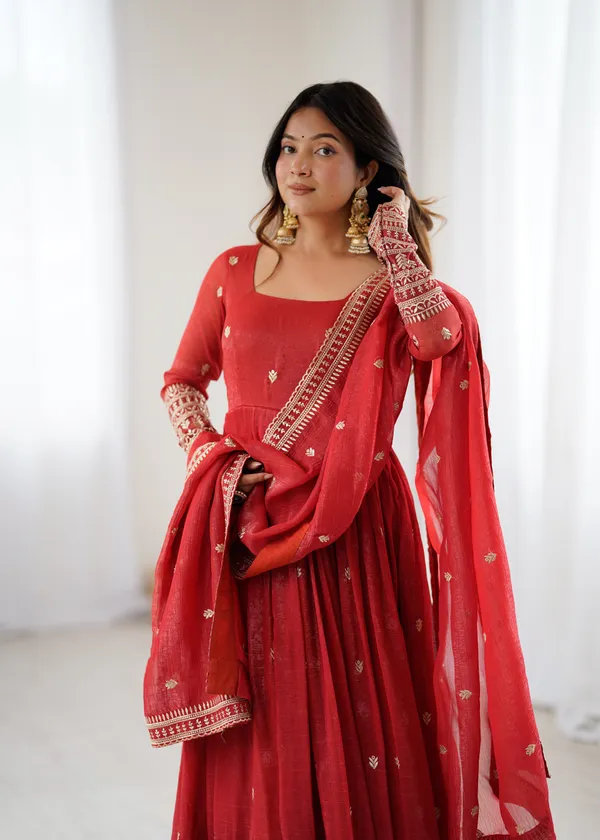 Crimson_Red_Embroidered_Anarkali_Suit_Set_with_Organza_Dupatta
