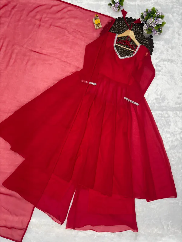 Crimson_Red_Georgette_Anarkali_Suit_Set_with_Embroidered_Neckline_&_Dupatta
