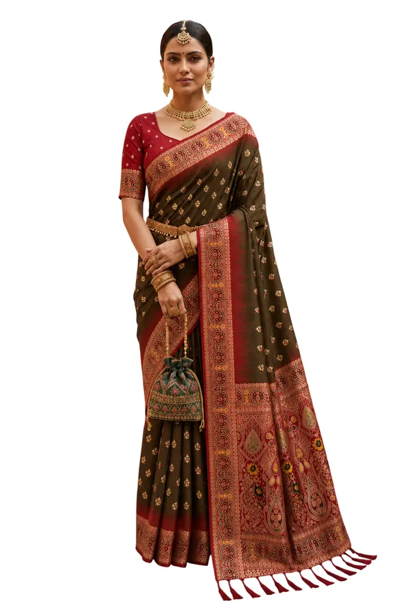 Dark_Mehendi_Designer_Banarasi_Saree_with_Intricate_Traditional_Border