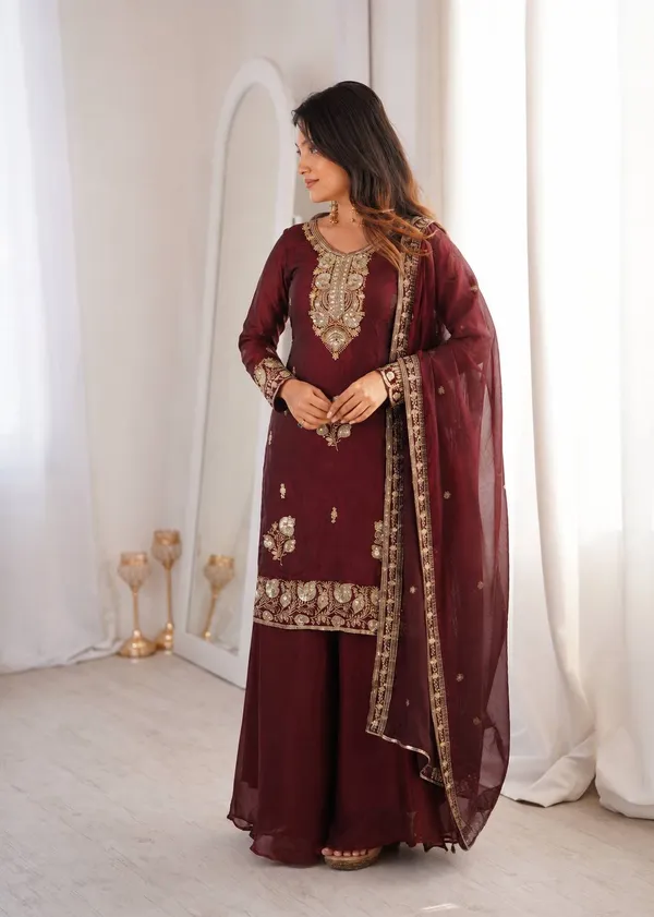 Deep_Maroon_Embroidered_Straight_Kurta_with_Sharara_&_Dupatta_Set