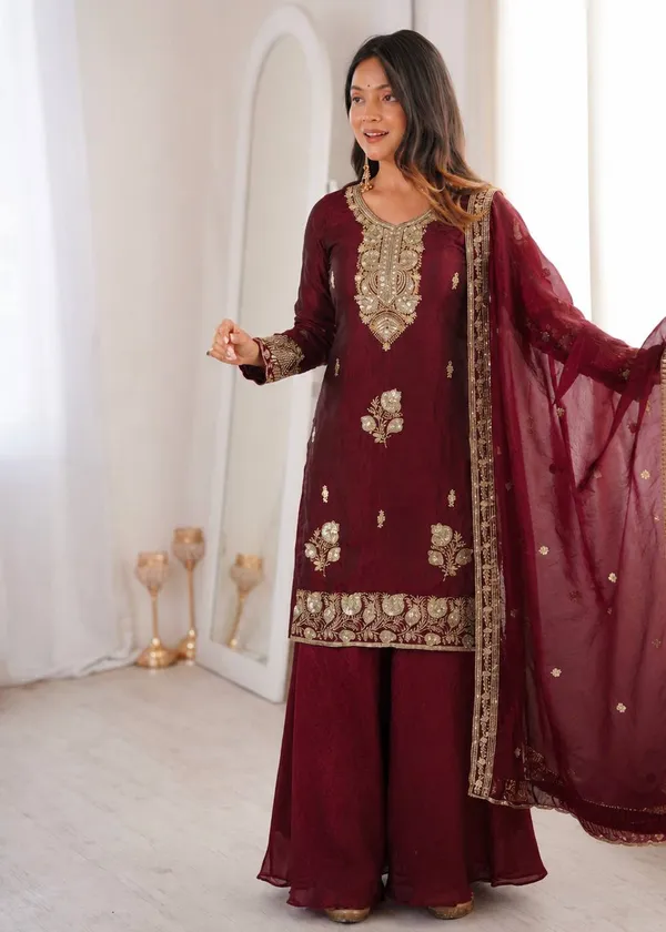 Deep_Maroon_Embroidered_Straight_Kurta_with_Sharara_&_Dupatta_Set