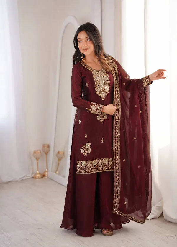 Deep_Maroon_Embroidered_Straight_Kurta_with_Sharara_&_Dupatta_Set