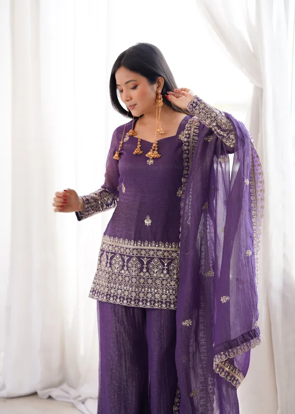 Deep_Purple_Embroidered_Kurti_with_Sharara_&_Matching_Dupatta_Set