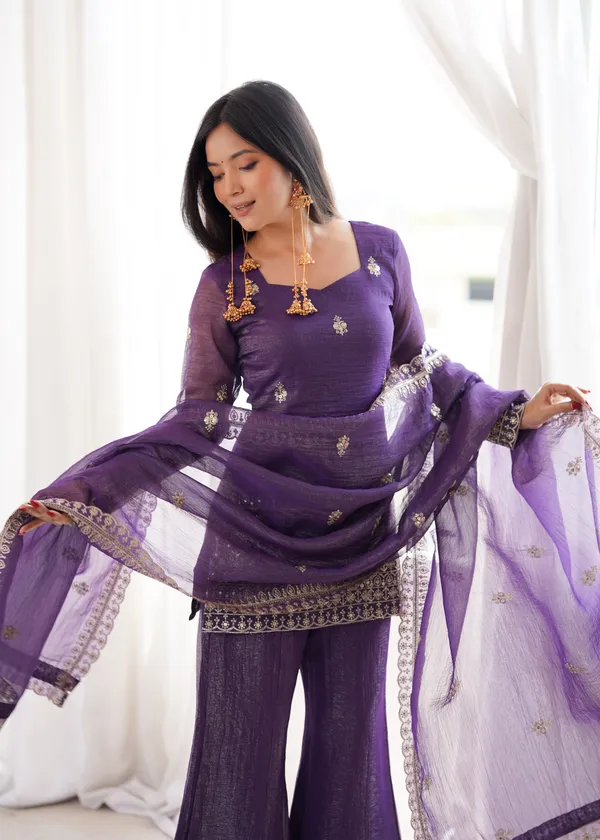 Deep_Purple_Embroidered_Kurti_with_Sharara_&_Matching_Dupatta_Set