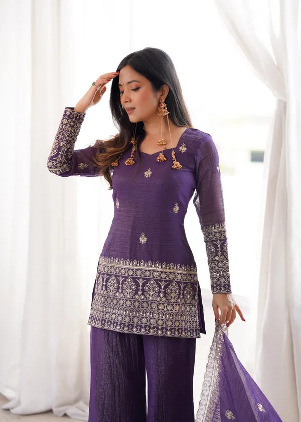 Deep_Purple_Embroidered_Kurti_with_Sharara_&_Matching_Dupatta_Set