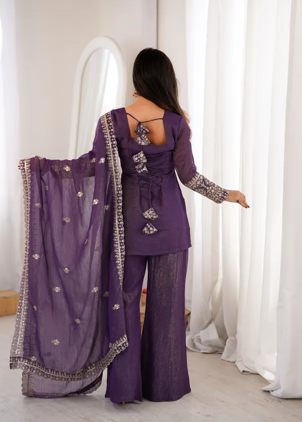 Deep_Purple_Embroidered_Kurti_with_Sharara_&_Matching_Dupatta_Set