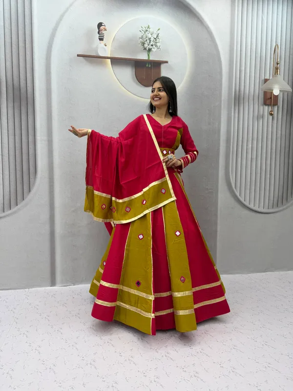 Designer_Magenta_&_Olive_Green_Roman_Silk_Lehenga_Choli_Set_with_Mirror_Work_&_Gota_Patti_Borders