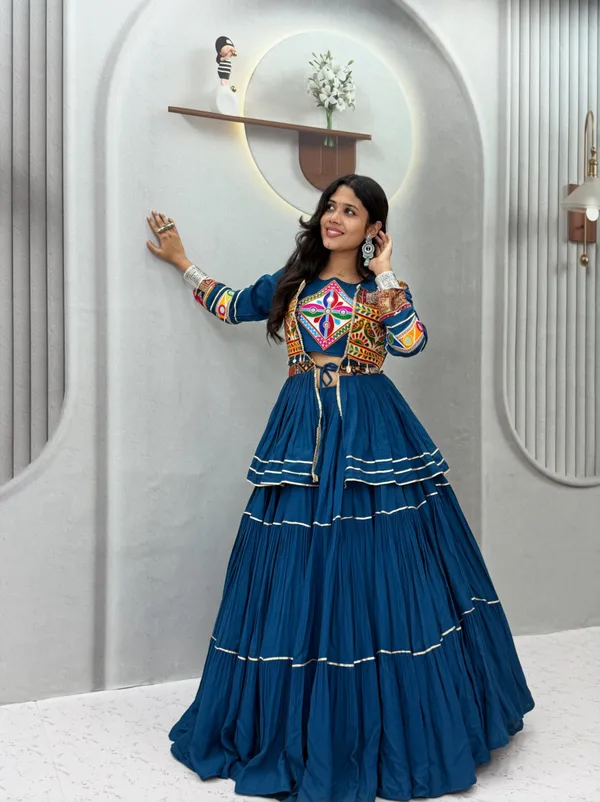 Peacock_Blue_Embroidered_Lehenga_Choli_with_Koti