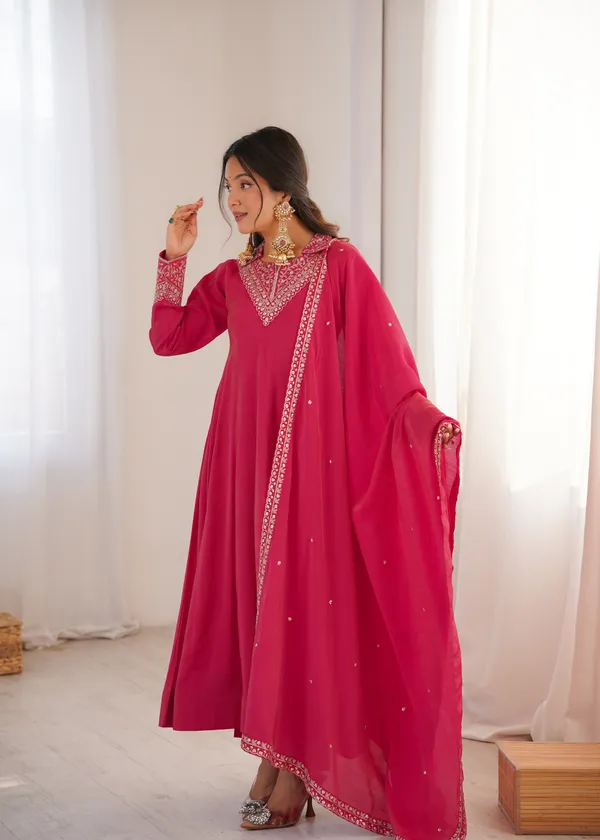 Elegance_in_Magenta:_Collar-Neck_Embroidery_Anarkali_Kurta_Set_with_Dupatta_&_Pants