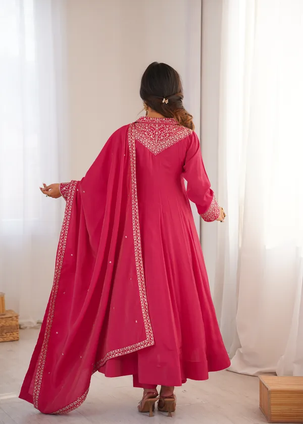 Elegance_in_Magenta:_Collar-Neck_Embroidery_Anarkali_Kurta_Set_with_Dupatta_&_Pants