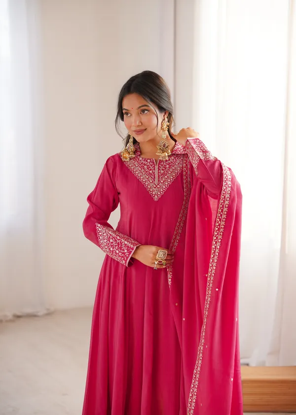 Elegance_in_Magenta:_Collar-Neck_Embroidery_Anarkali_Kurta_Set_with_Dupatta_&_Pants