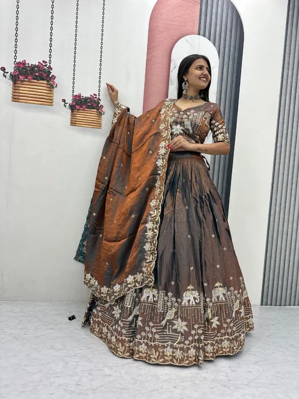 Elegant_Black_&_Grey_Embroidered_Lehenga_Choli_with_Elephant_Motif_Dupatta