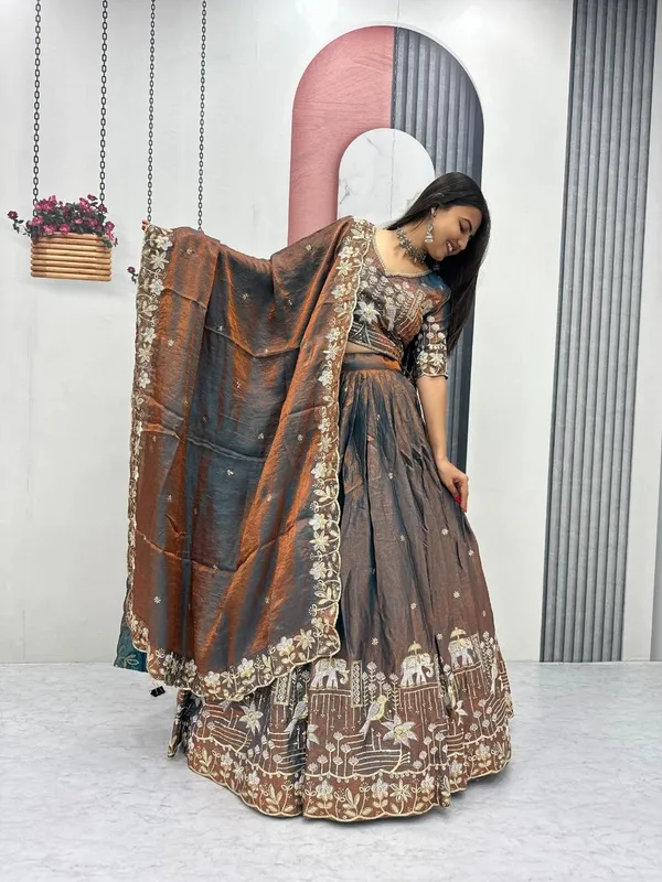 Elegant_Black_&_Grey_Embroidered_Lehenga_Choli_with_Elephant_Motif_Dupatta